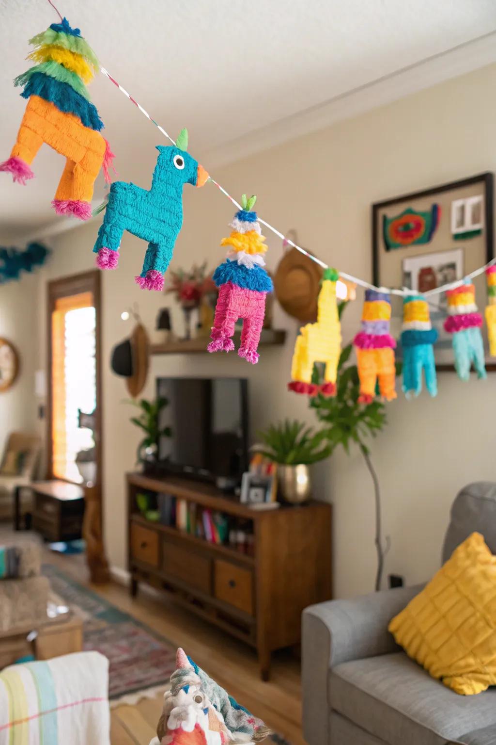 A colorful pinata garland, adding festive cheer to any space.