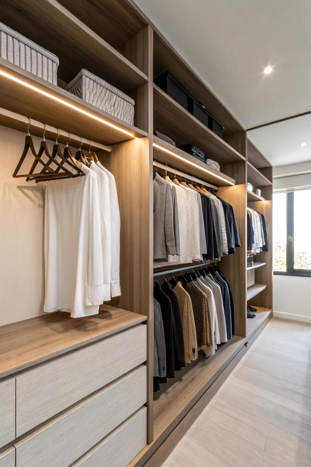 Consistent hangers maintain a tidy and elegant aesthetic.