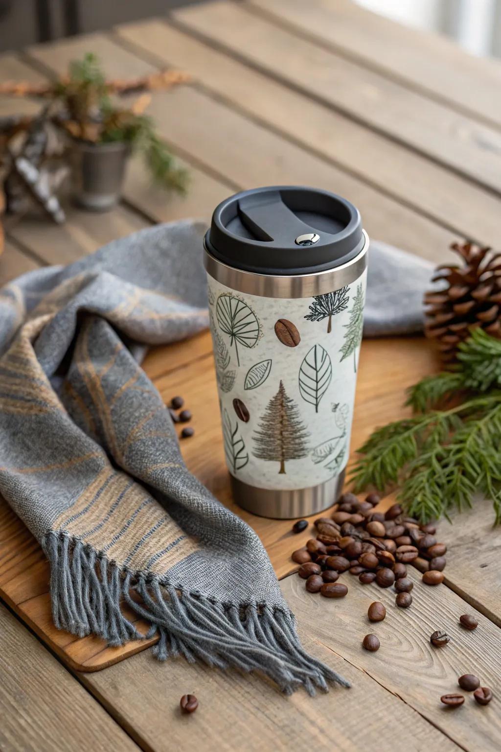 A personalized travel mug combines practicality with style.