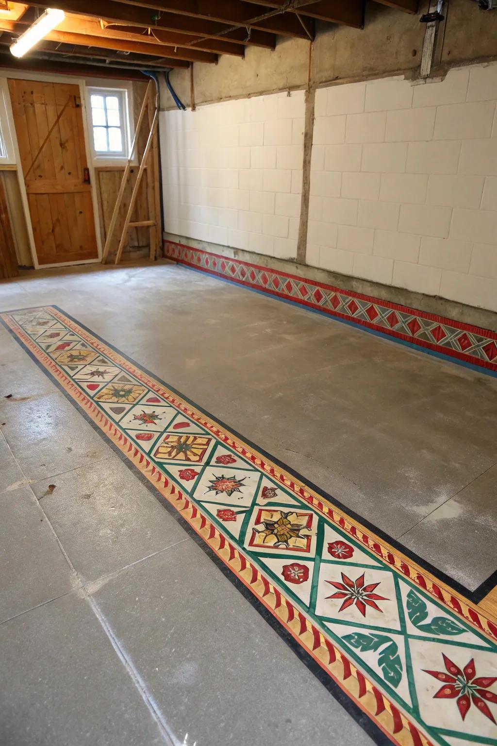 Painted borders help define and organize your basement space.