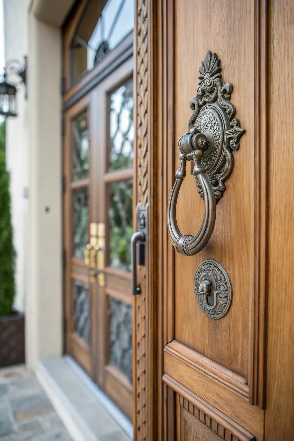 Pewter door knockers add personality to your entryway.