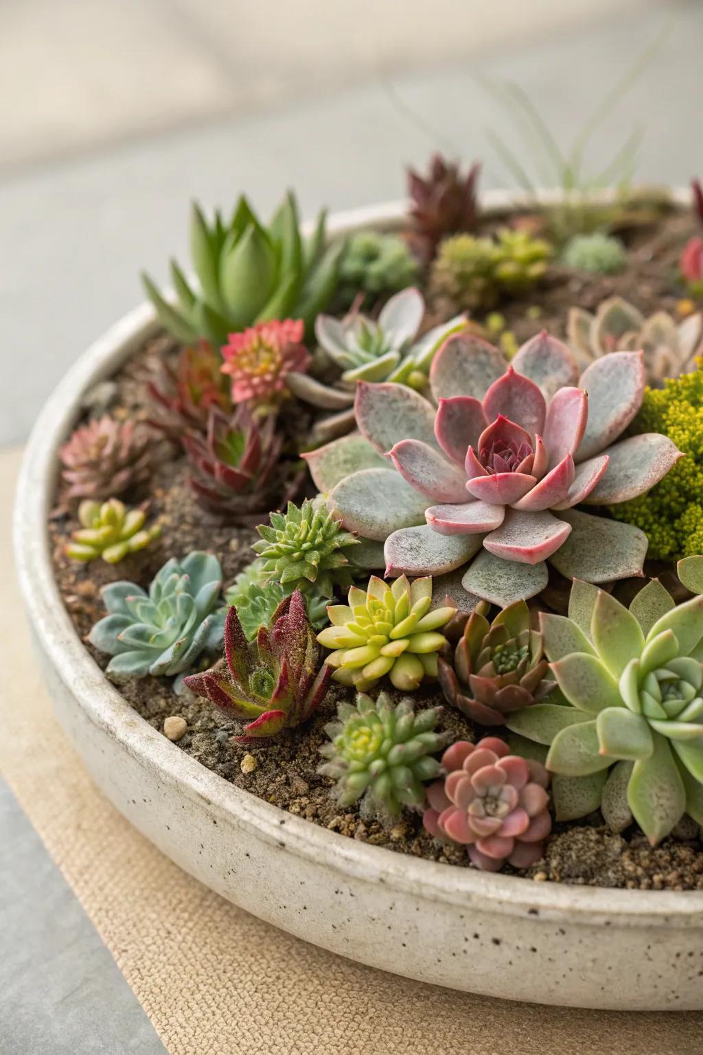 A succulent mosaic offers a burst of creative color and form.