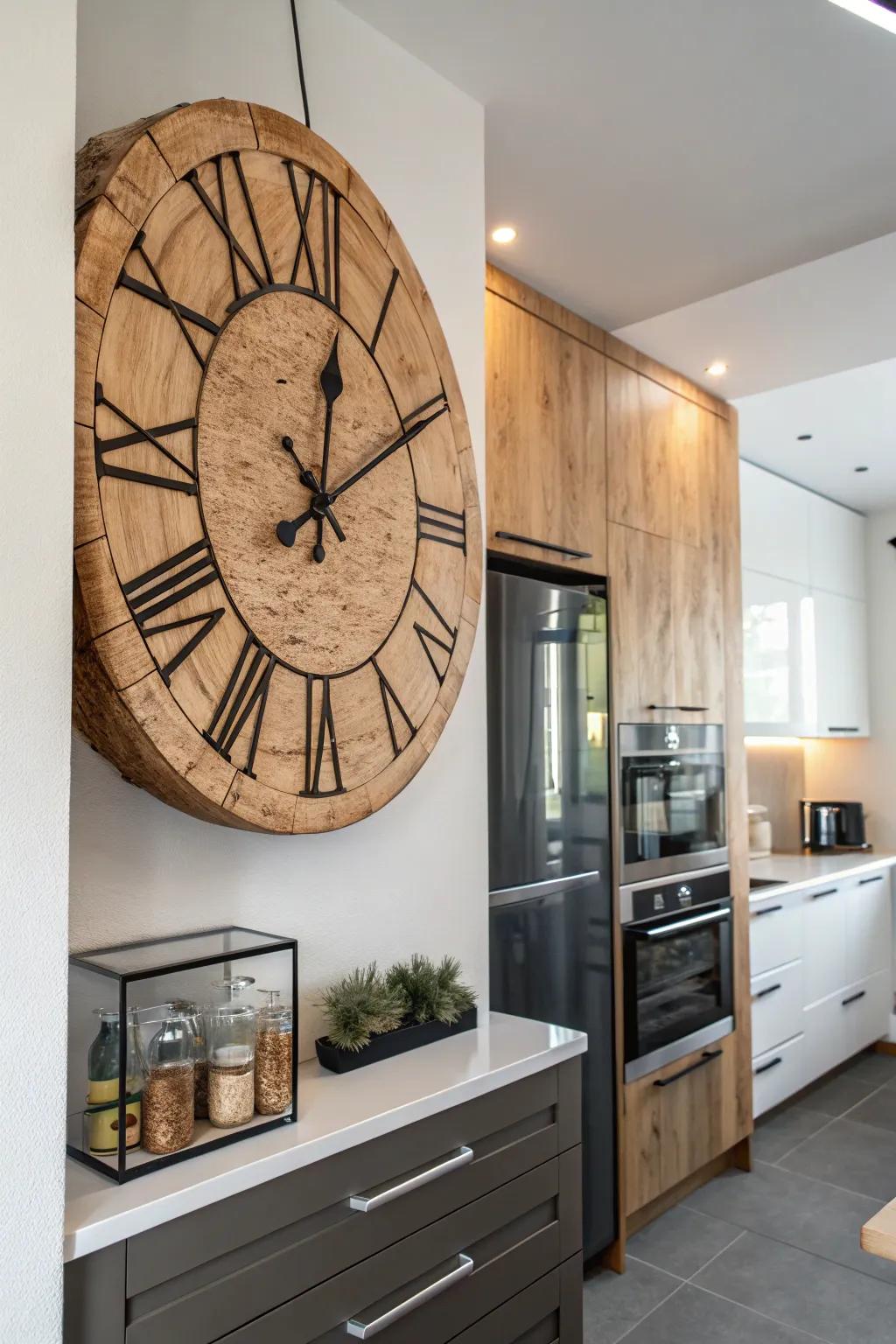 Keep time in style with an artistic wooden clock.