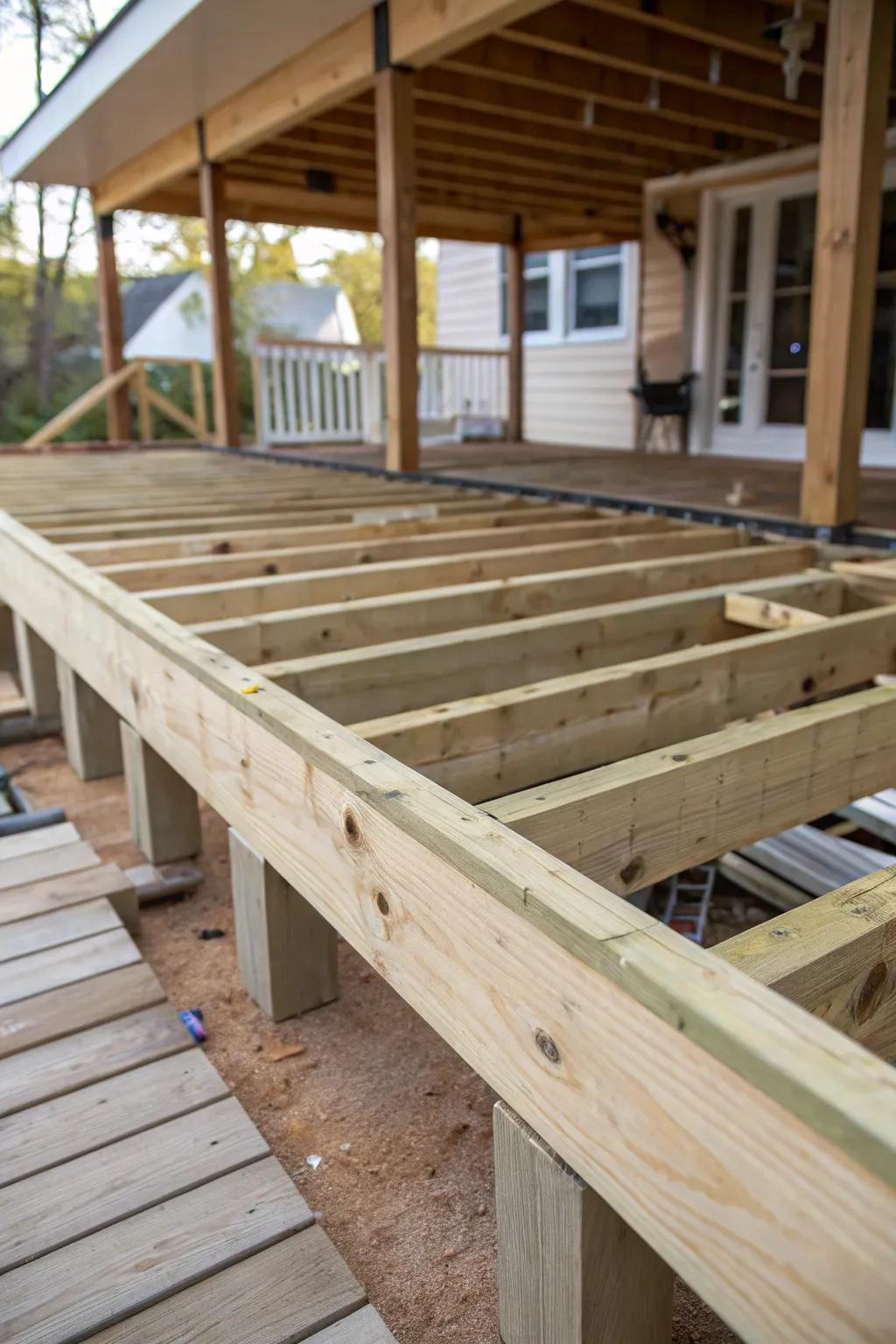 Ensuring a stable deck surface with strategically placed blocking.