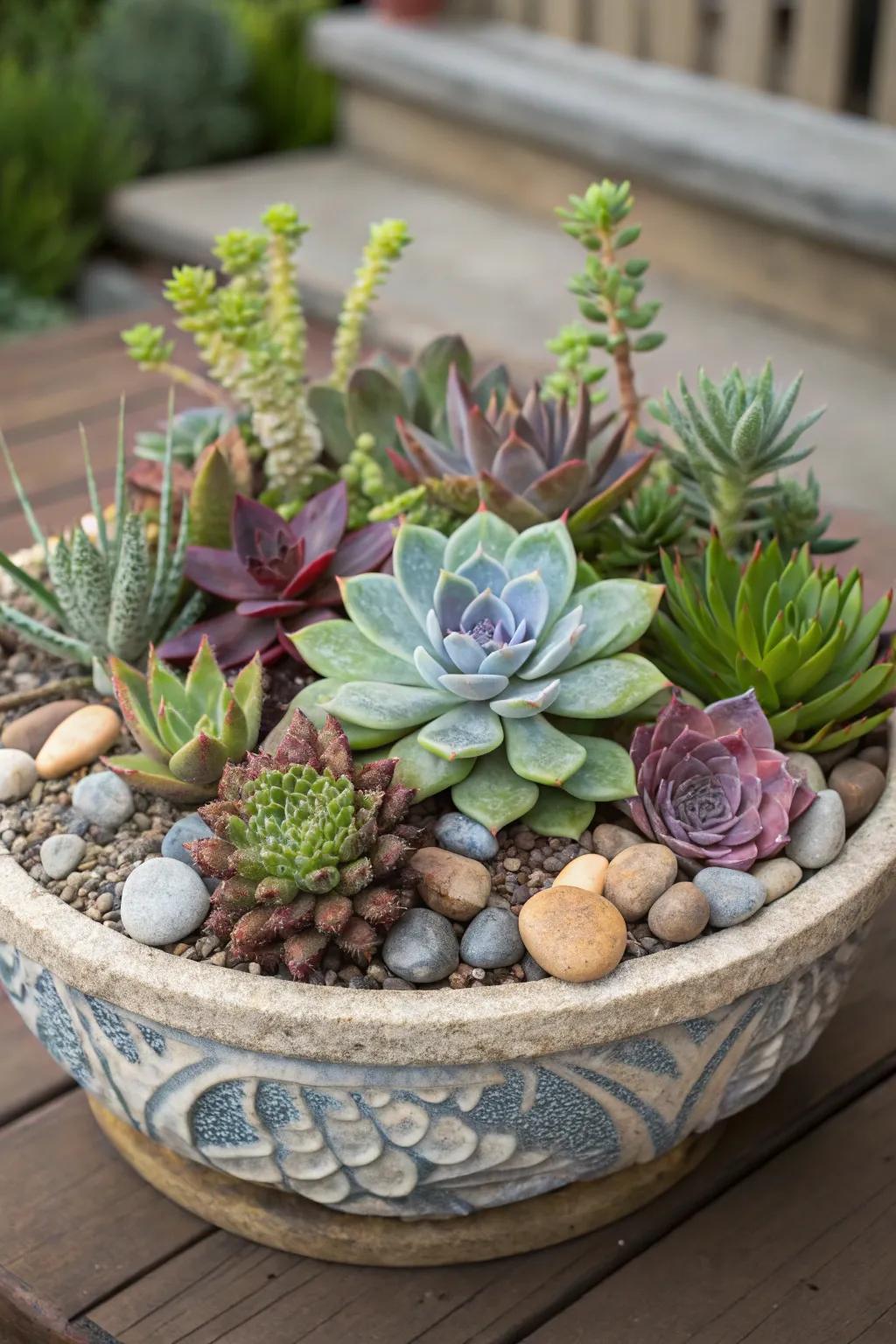 A charming succulent garden that requires minimal care.