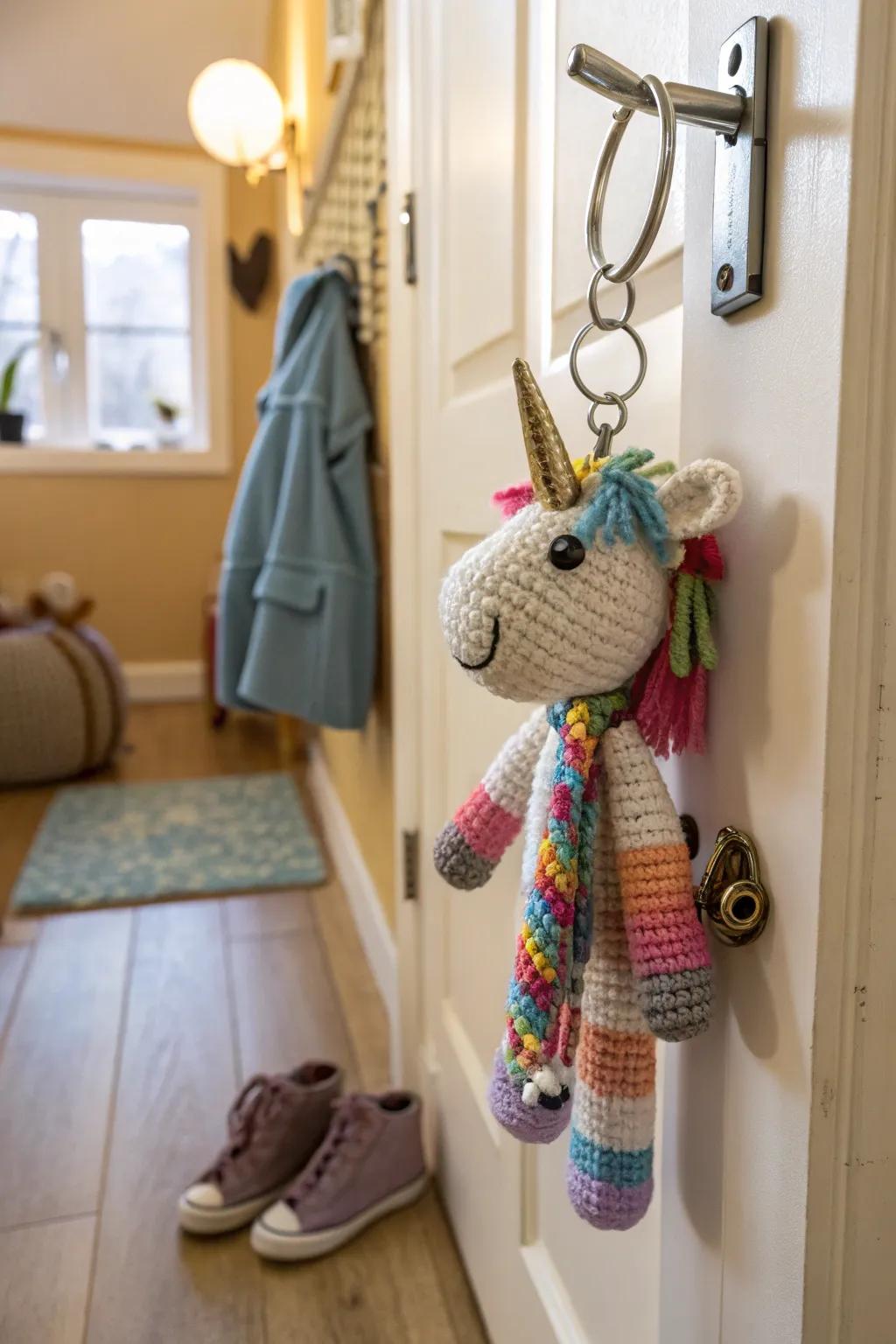 A handy crochet keychain buddy for everyday use.