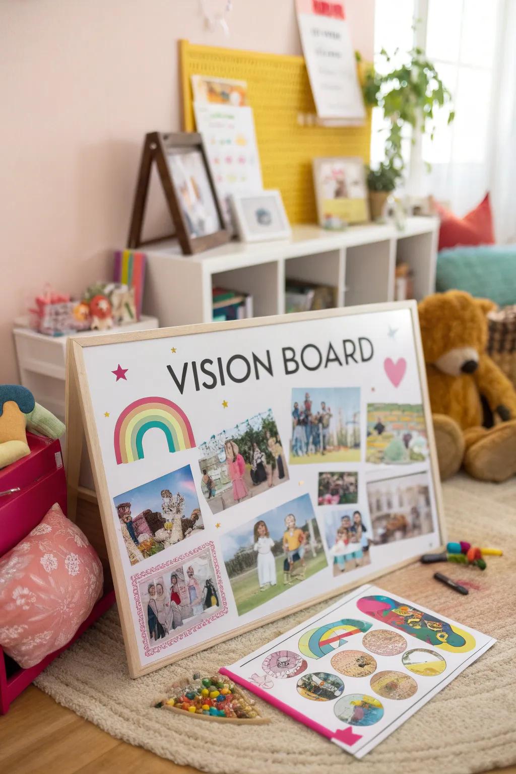 A vision board emphasizing friendship and kindness.