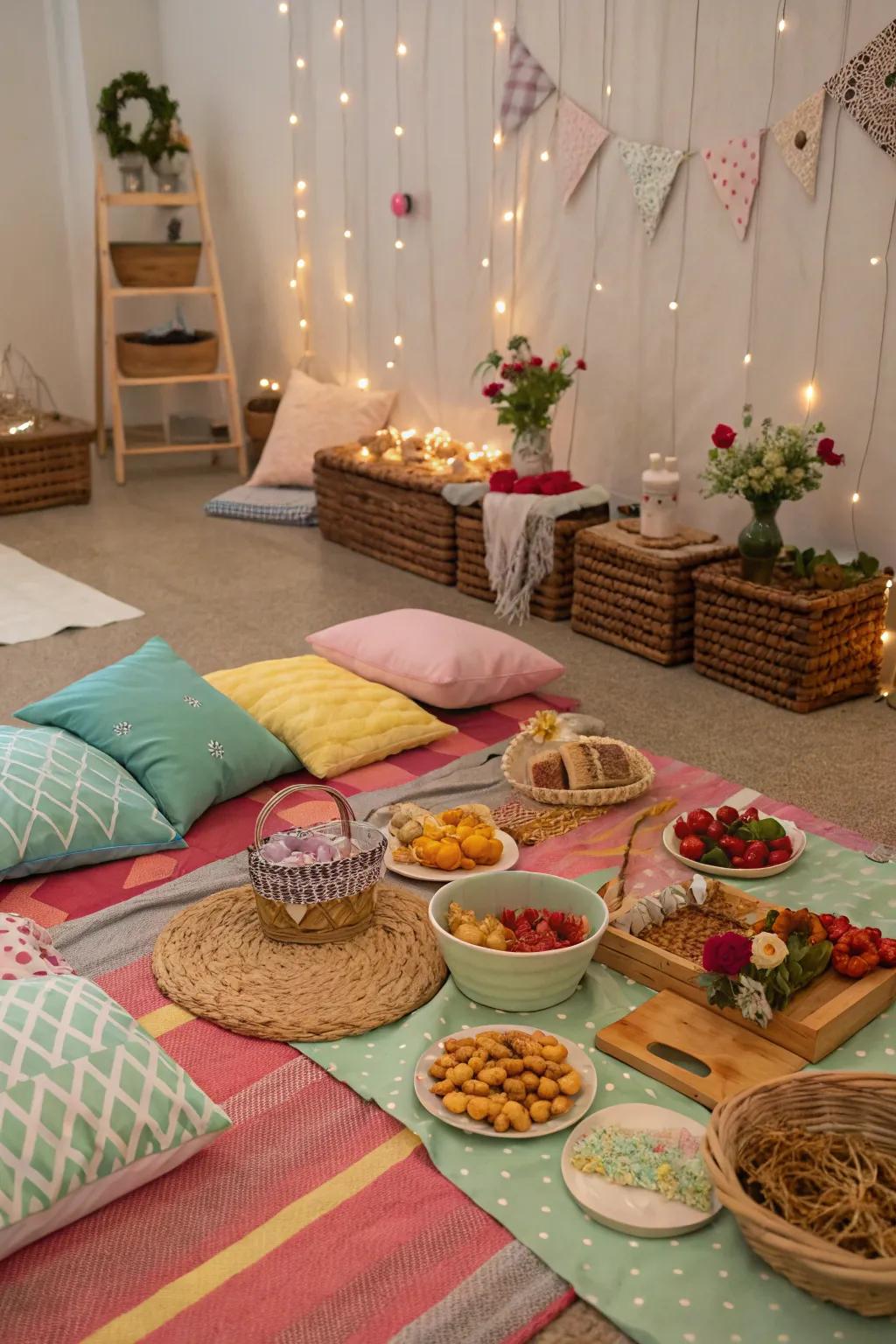 A delightful indoor picnic bringing warmth and comfort.