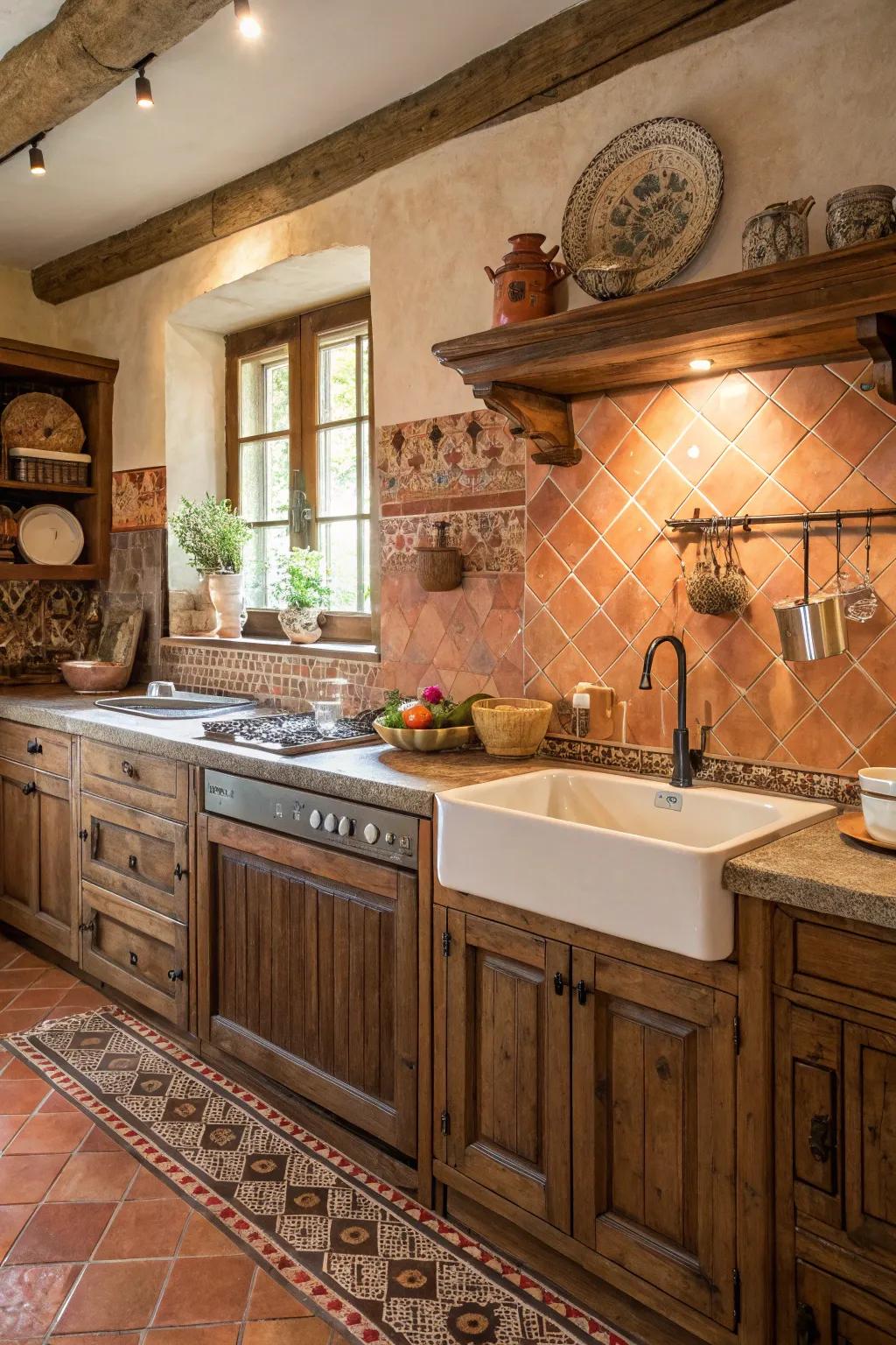 Terracotta tones bring warmth and a rustic charm to your kitchen.