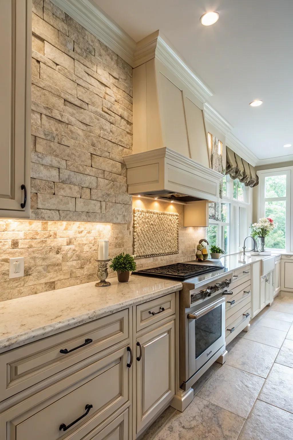 Natural stone tiles bring an earthy and organic feel.