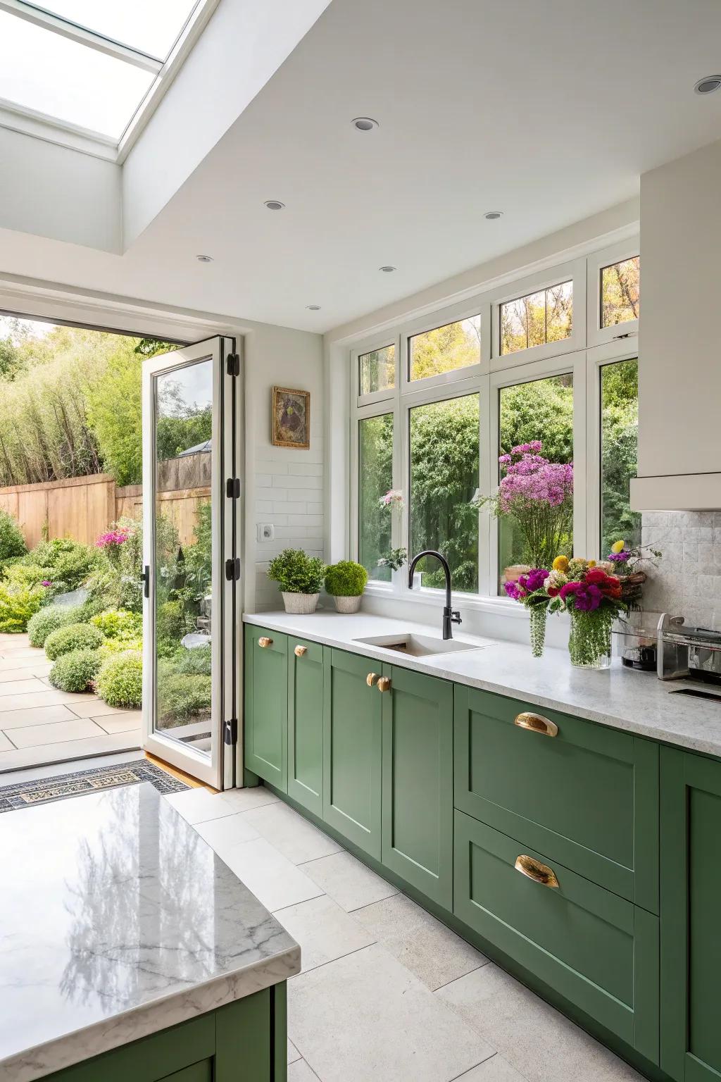 Fresh green and white bring the beauty of nature into the kitchen.