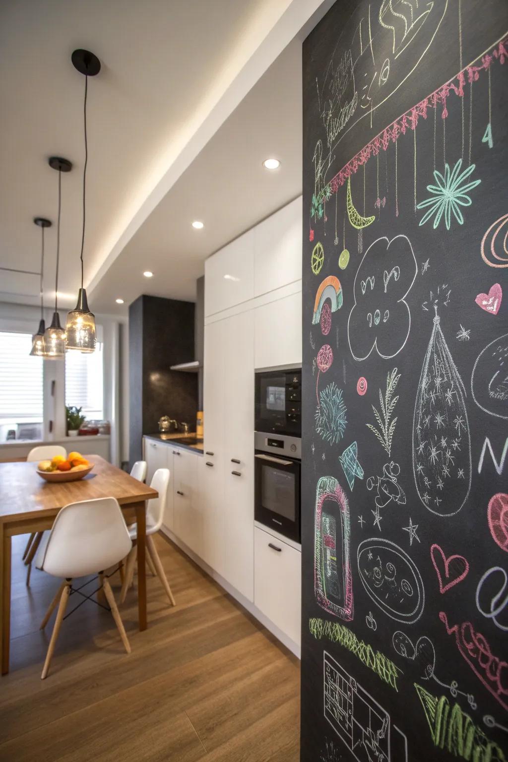 A chalkboard wall for creativity and communication.