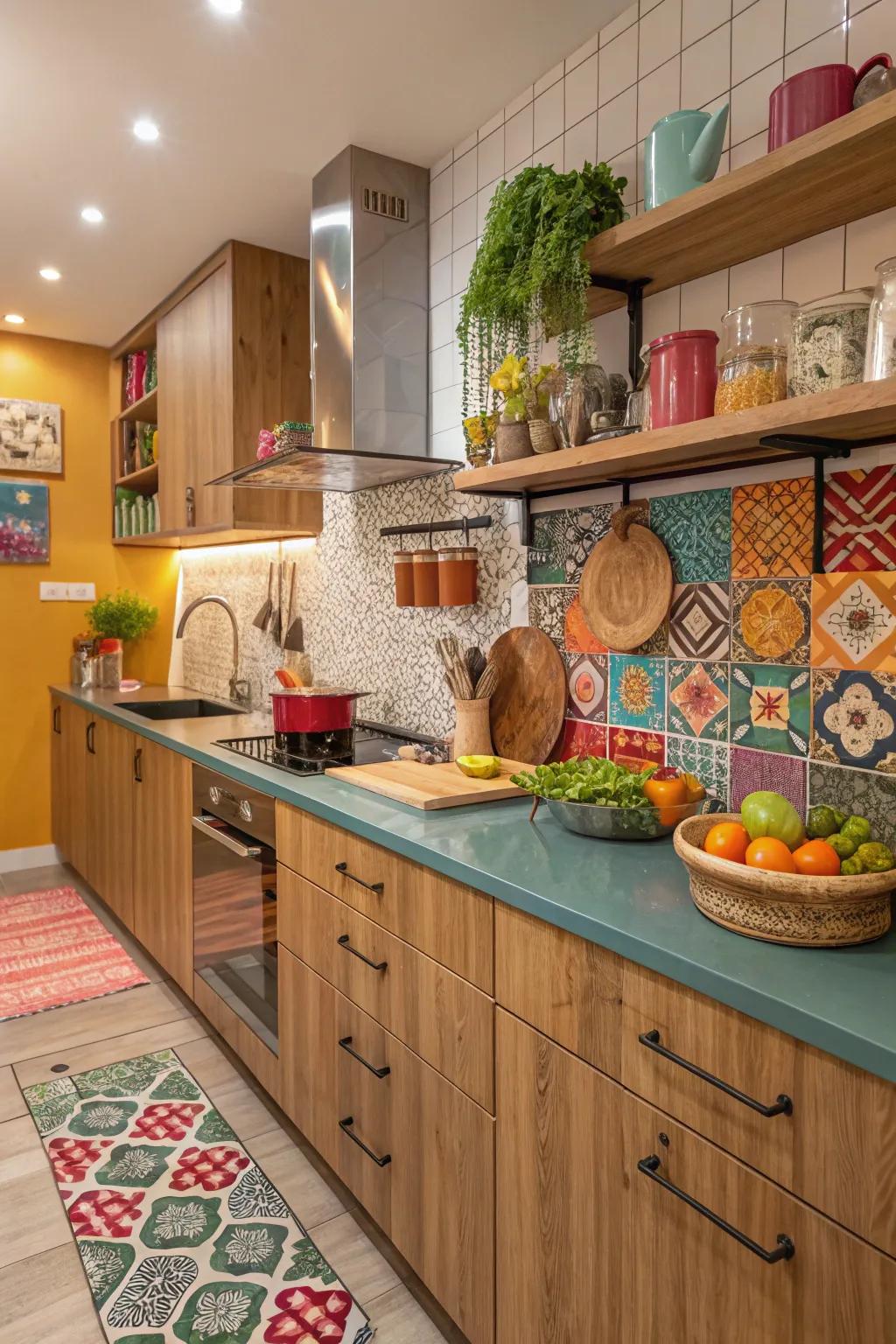 Colors and textures add personality and warmth to the kitchen.