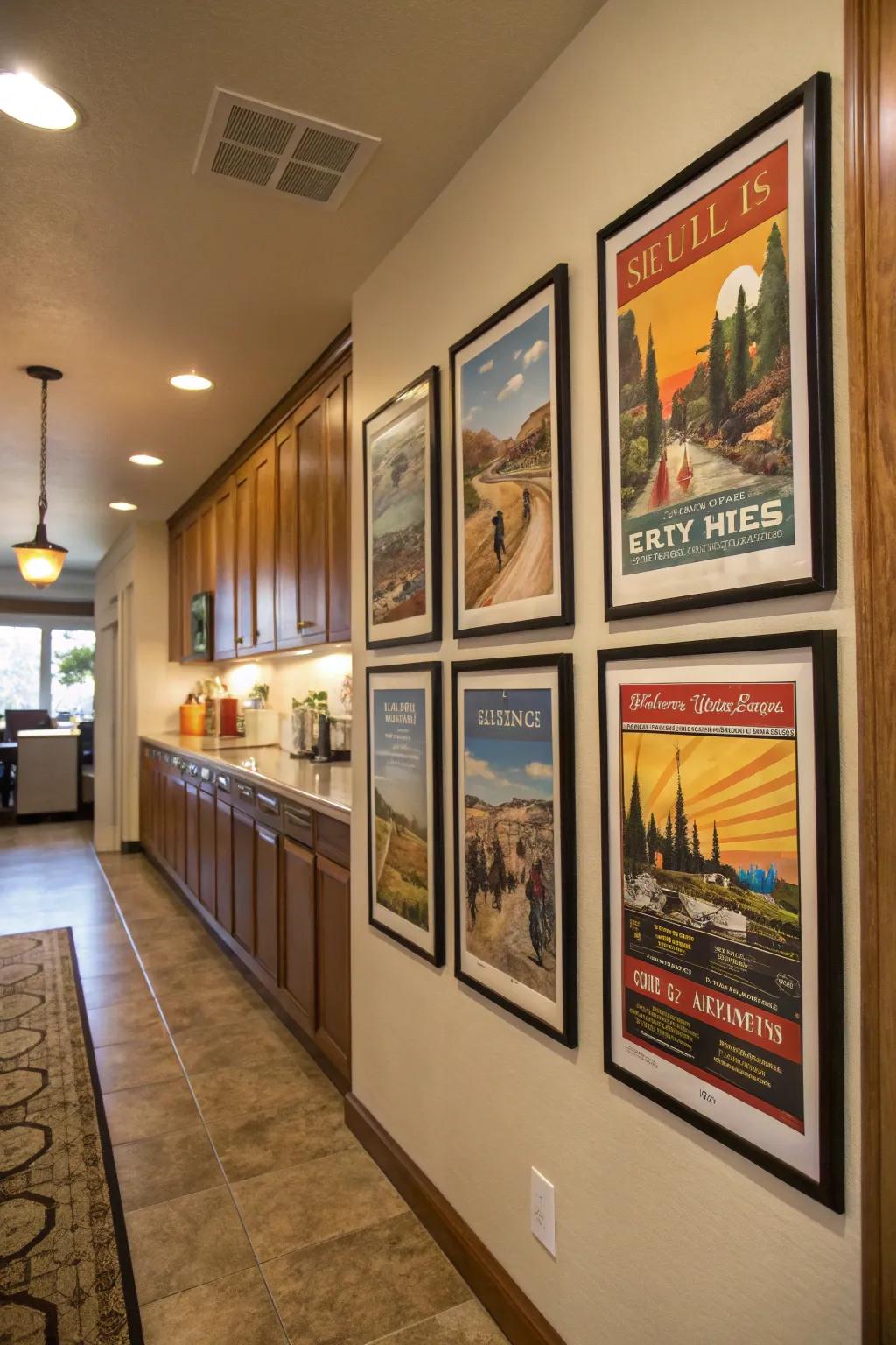 Vintage travel posters bring nostalgia and style to the kitchen.