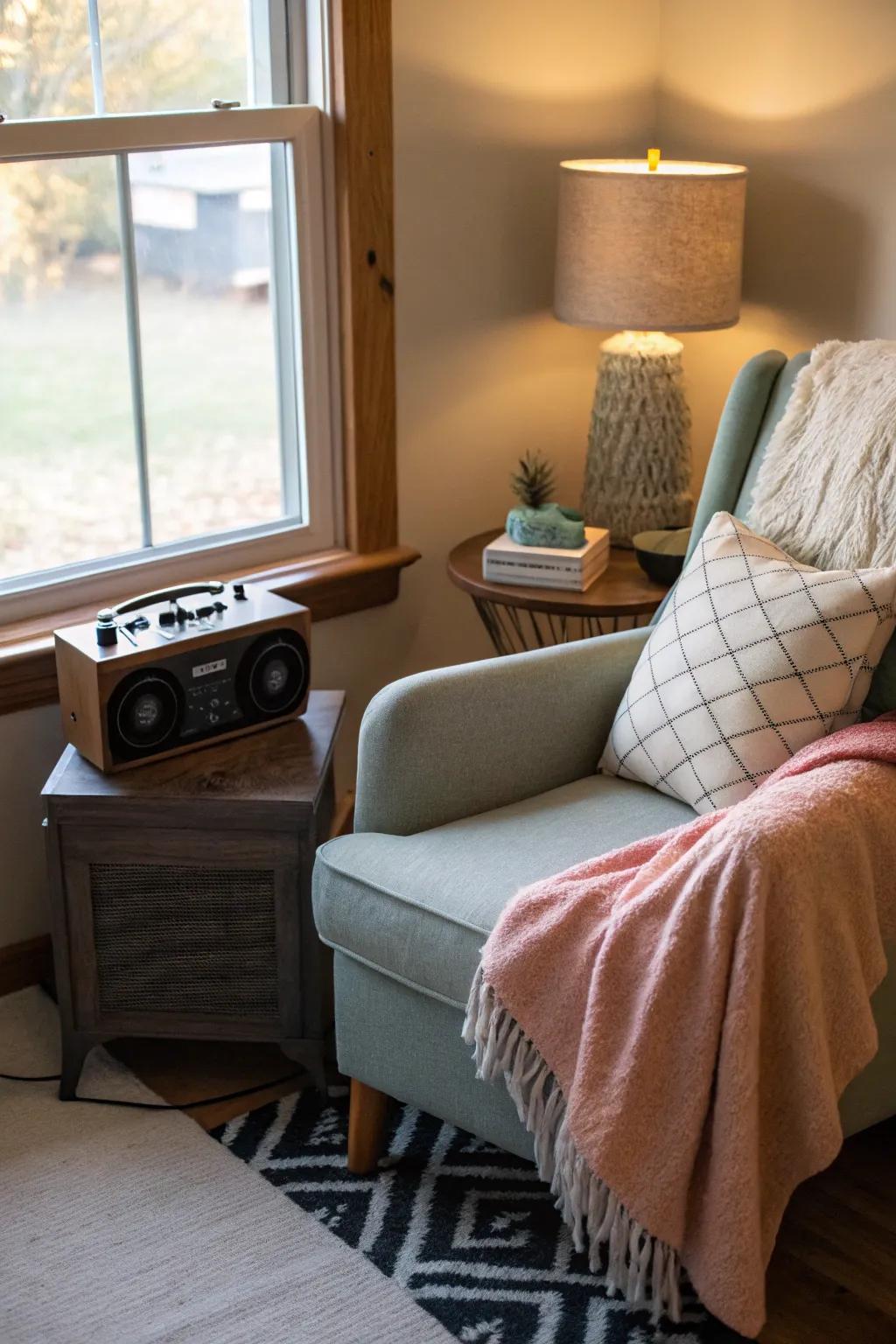 A music-centric corner is perfect for relaxing with your favorite Kpop tunes.