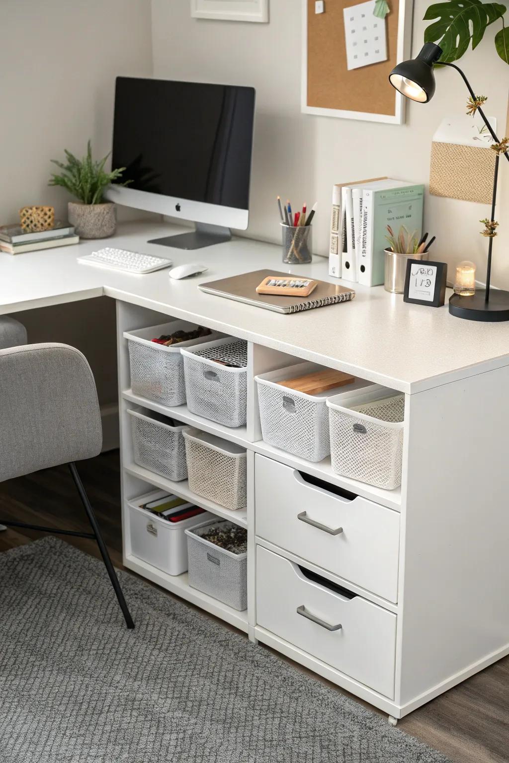 Under-desk storage maximizes space and keeps your desk surface clear.