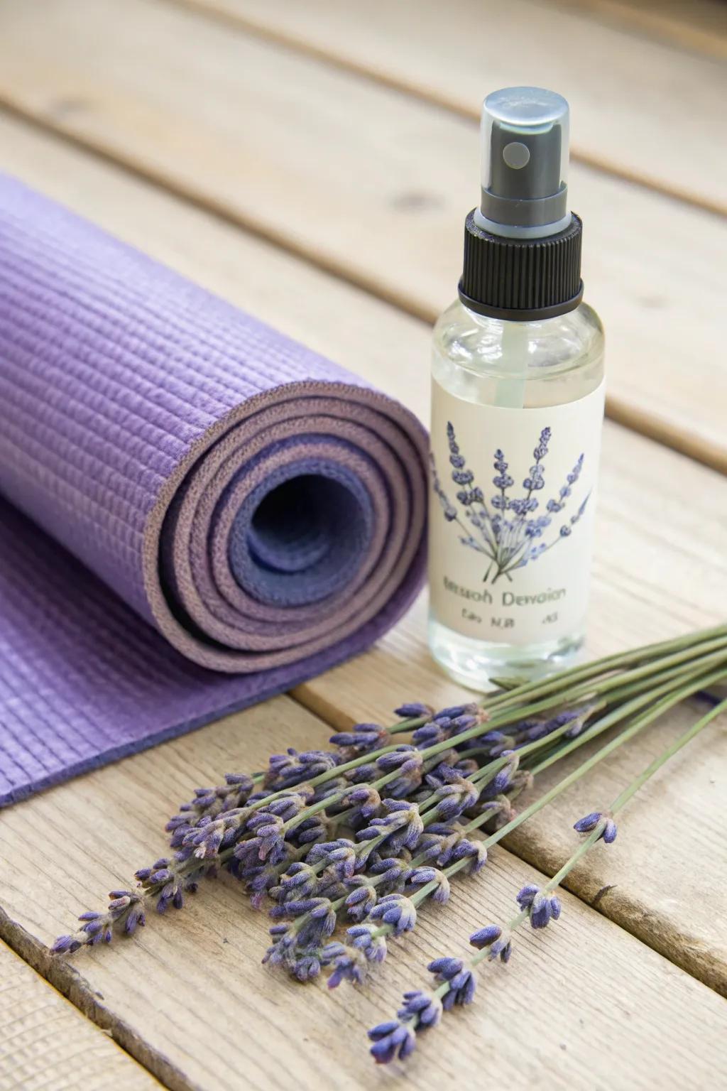 Lavender yoga mat mist for a fresh and calming practice.