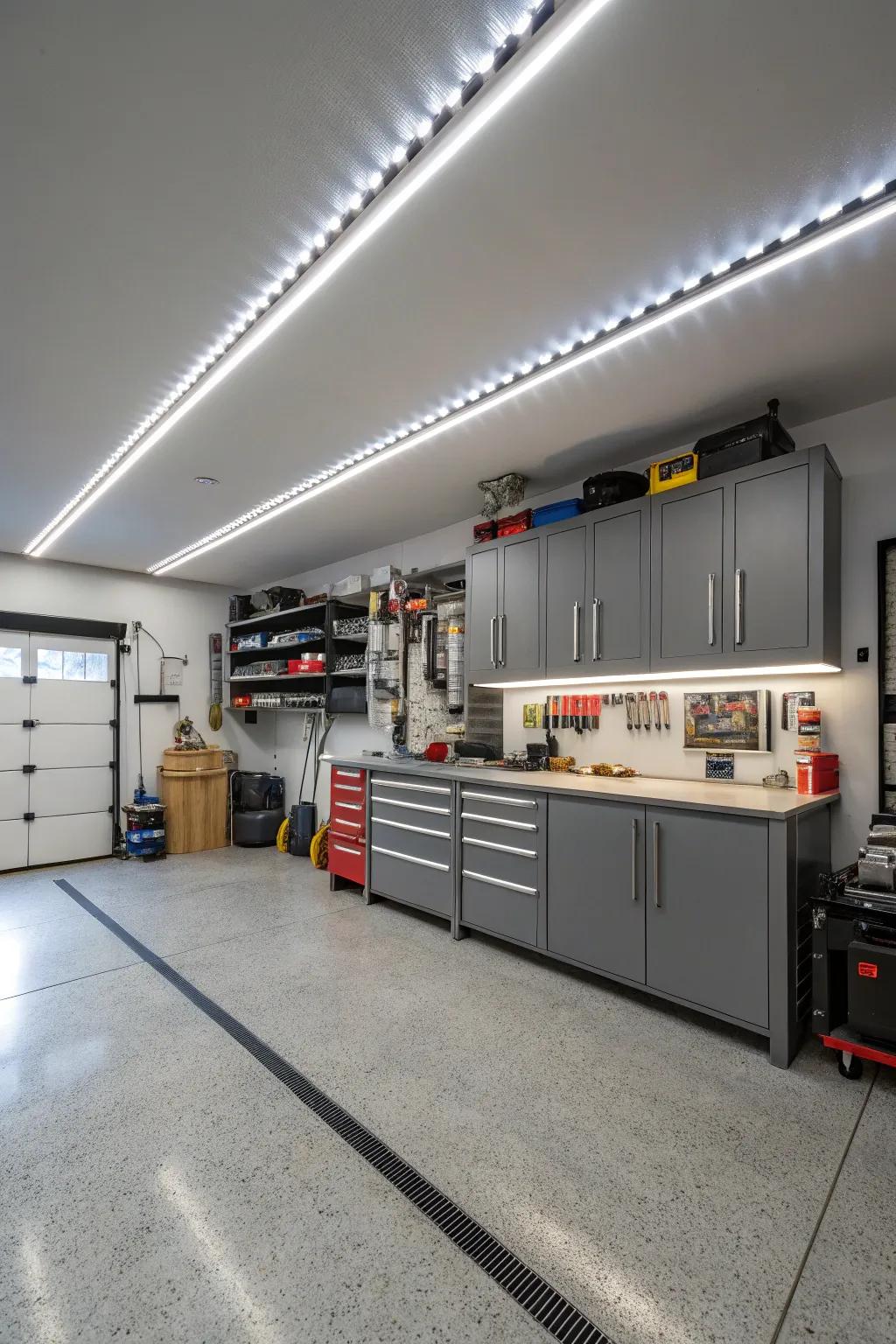 LED lighting enhances both function and style in garages.