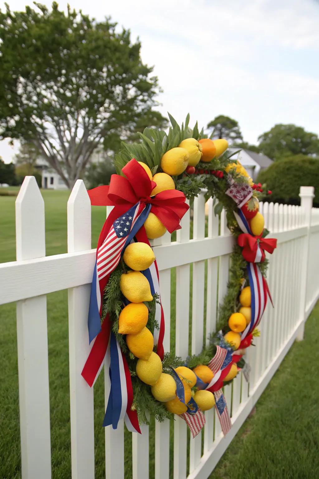 A festive patriotic lemon wreath perfect for summer celebrations.