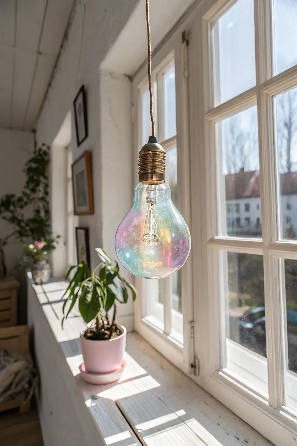 Illuminate your space with the enchanting dance of colors from a sun catcher bulb.