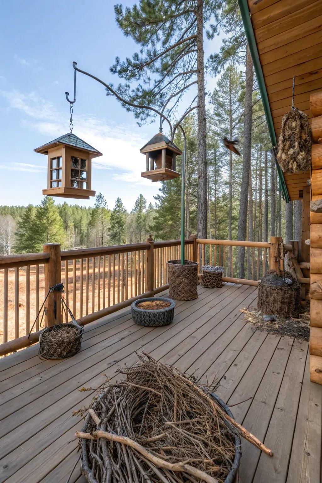 A log cabin deck designed to welcome wildlife.