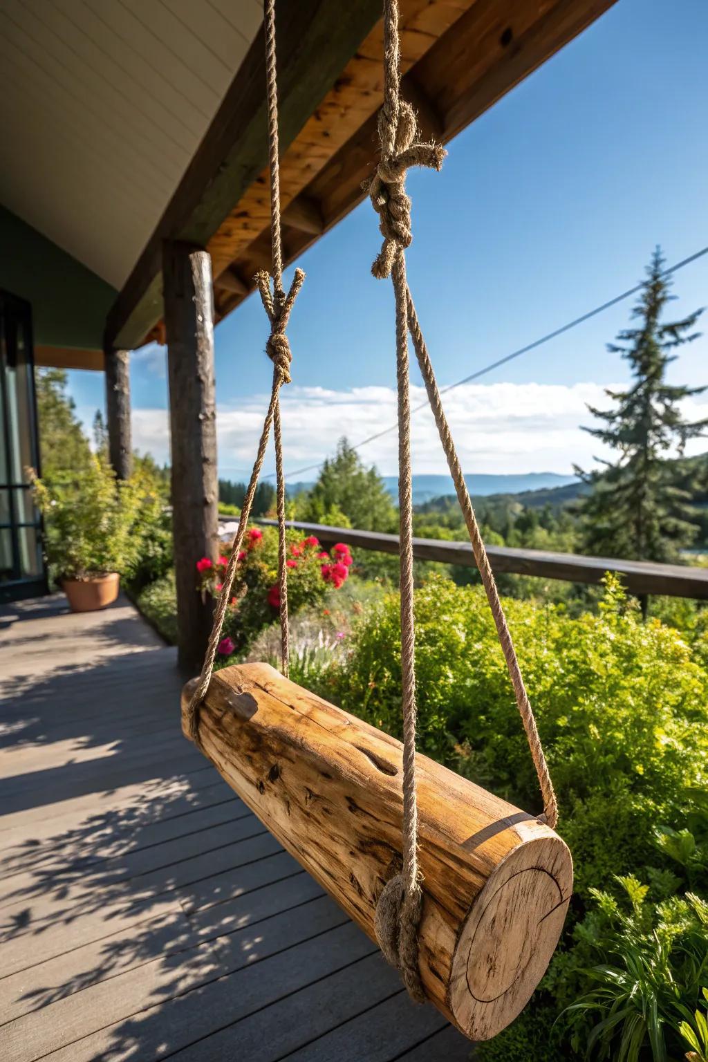 Bring craftsmanship charm to your porch with a striking log swing.