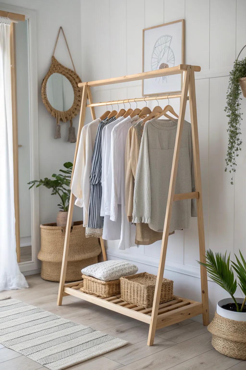 Elevate your space with a touch of elegance and functionality. Discover the charm of a minimalist portable garment rack.
