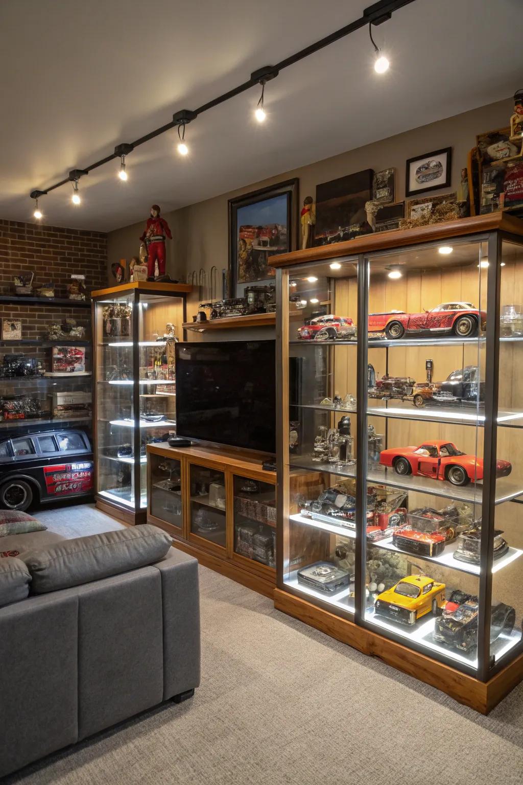 Turn your man cave into a personal showroom for your prized collections.