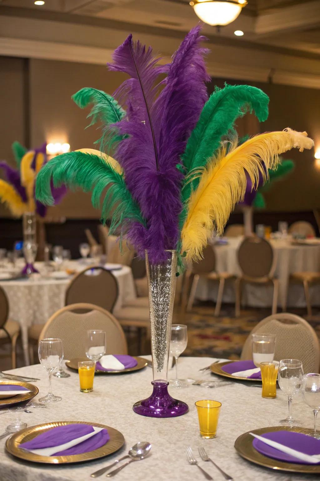 Make a statement with stunning ostrich feather centerpieces.