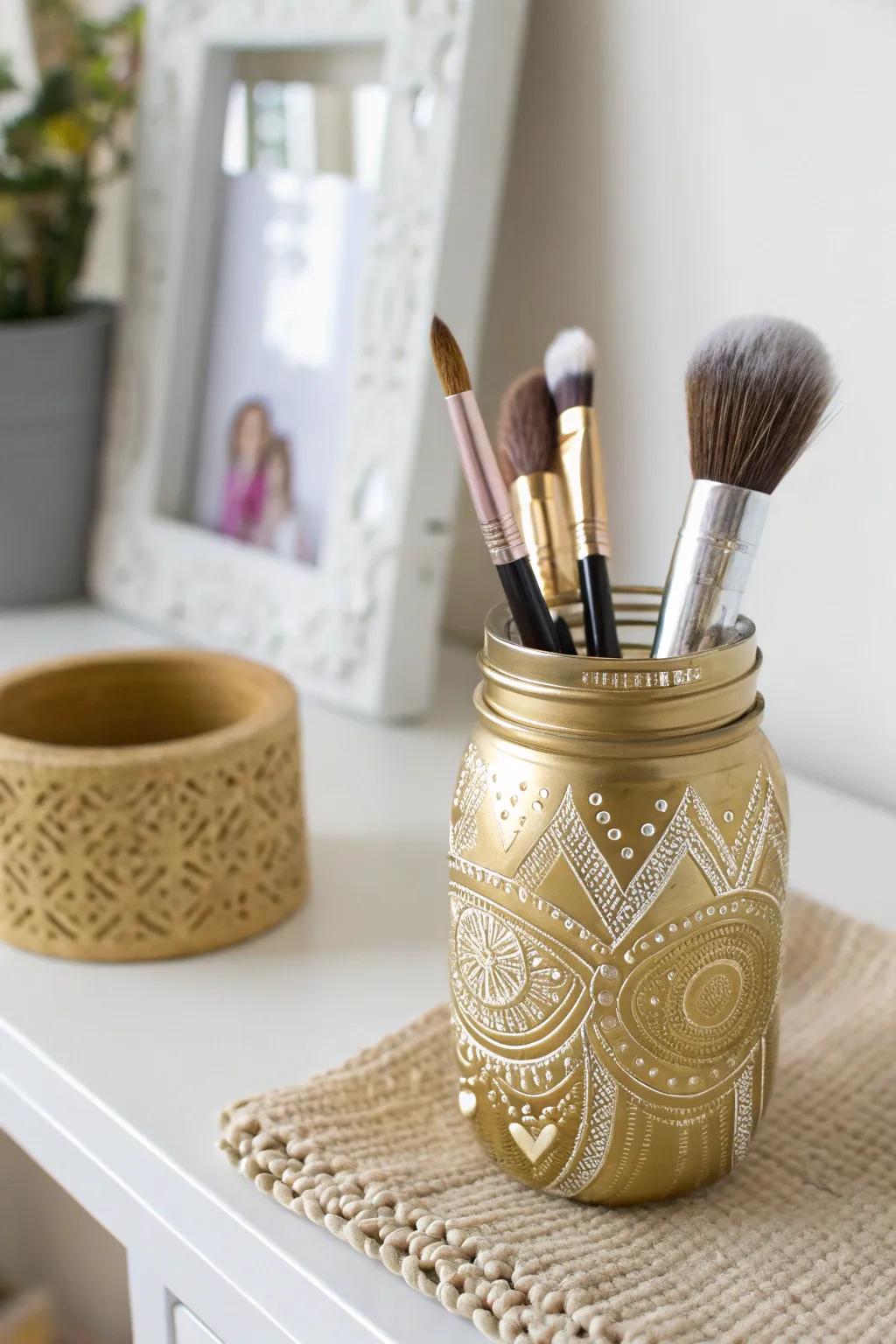 Transform your space with a touch of Metallic Magic—elevate your vanity with this glamorous mason jar design.