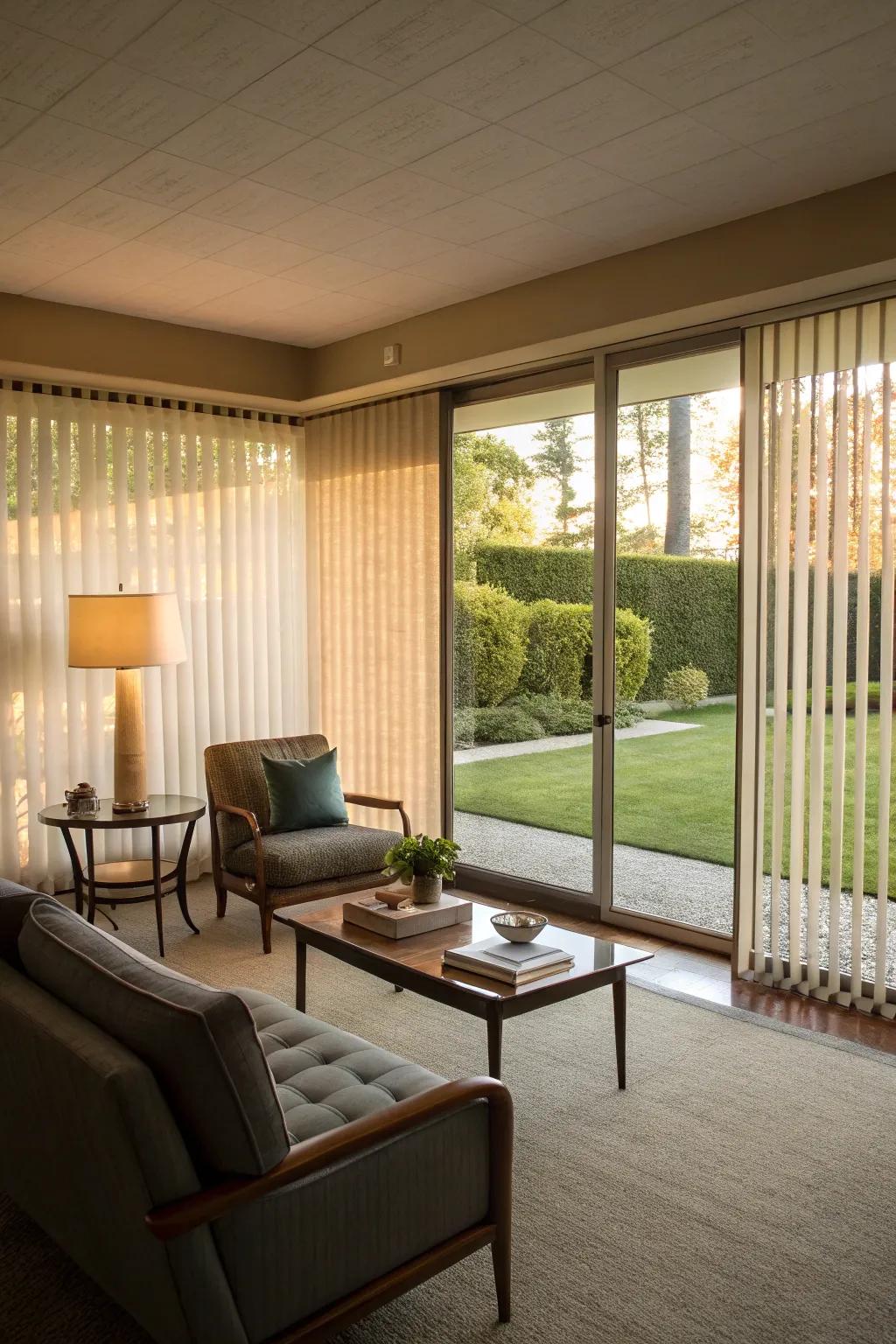 Vertical blinds provide flexibility and easy access for sliding doors.