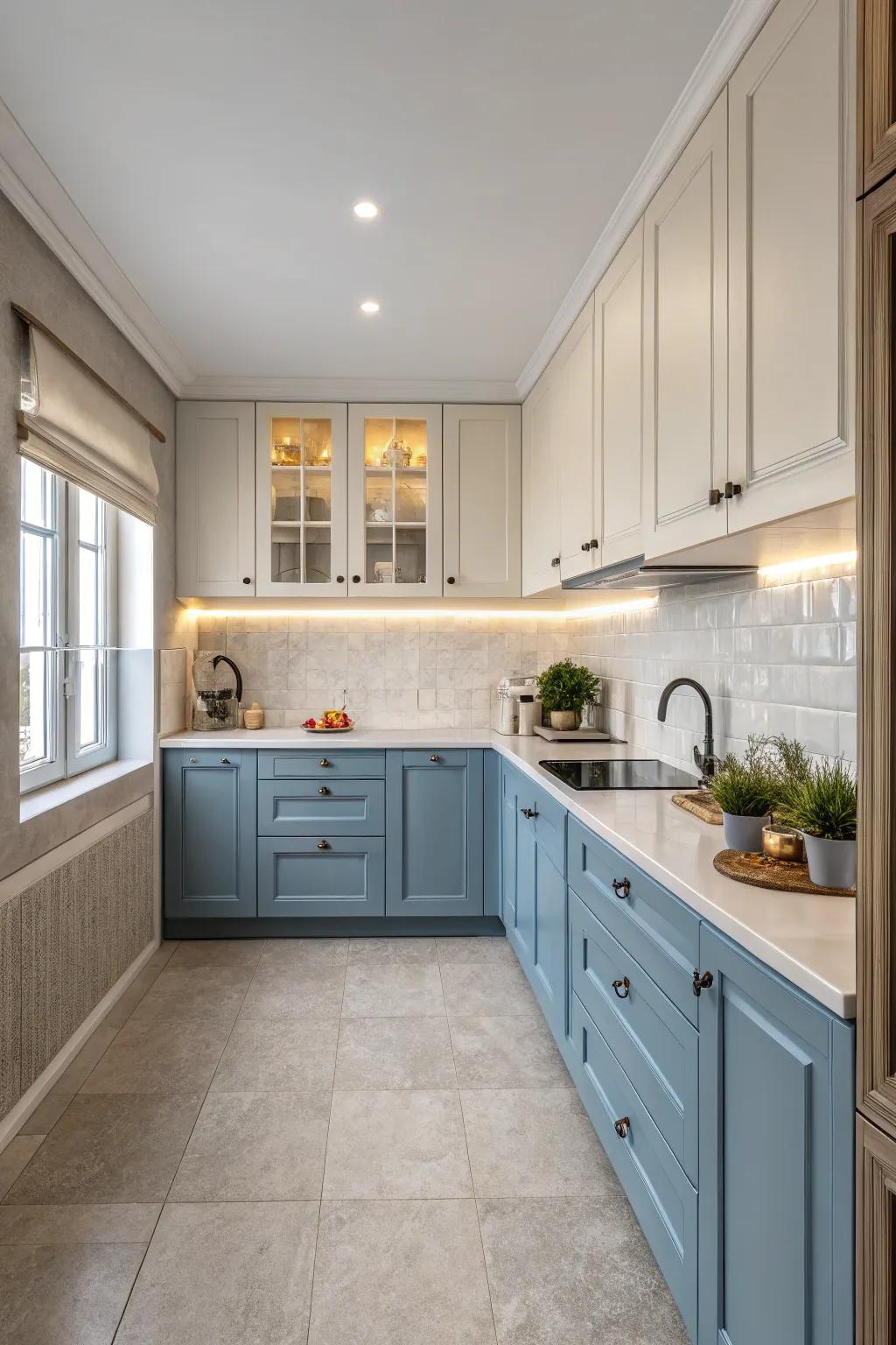 Blue accents add a subtle yet impactful touch to this kitchen design.