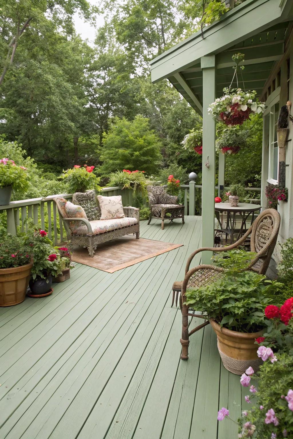 Sage Green decks offer a soft, vintage charm, perfect for tranquil outdoor spaces.