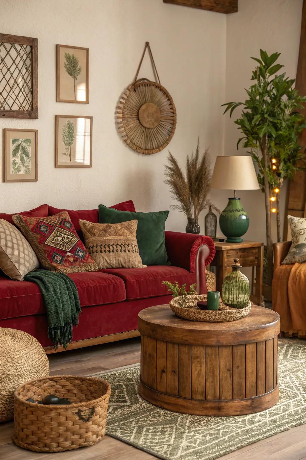 An earthy color palette brings calm and a connection to nature in the living room.