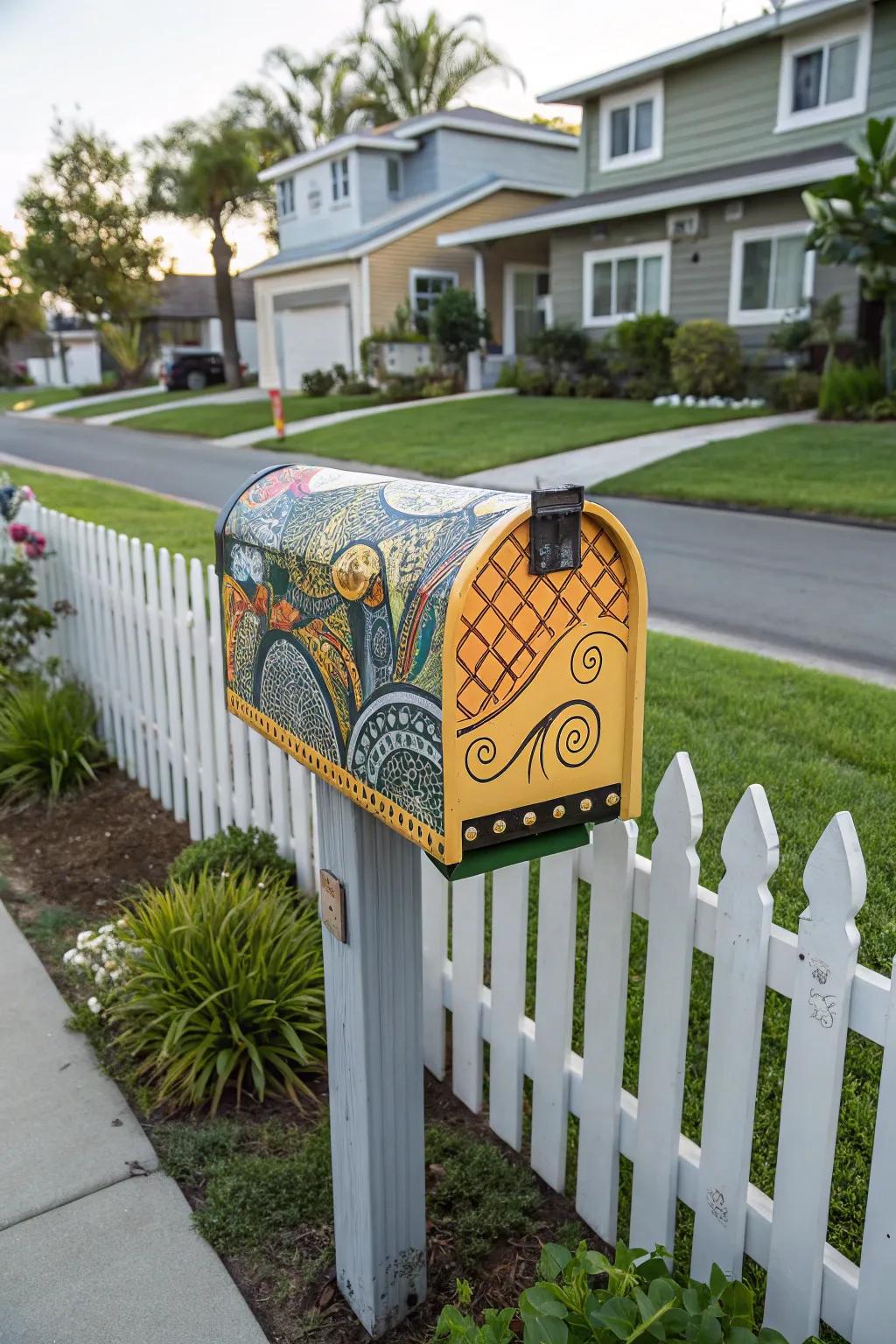 Artistic designs transform mailboxes into art pieces.