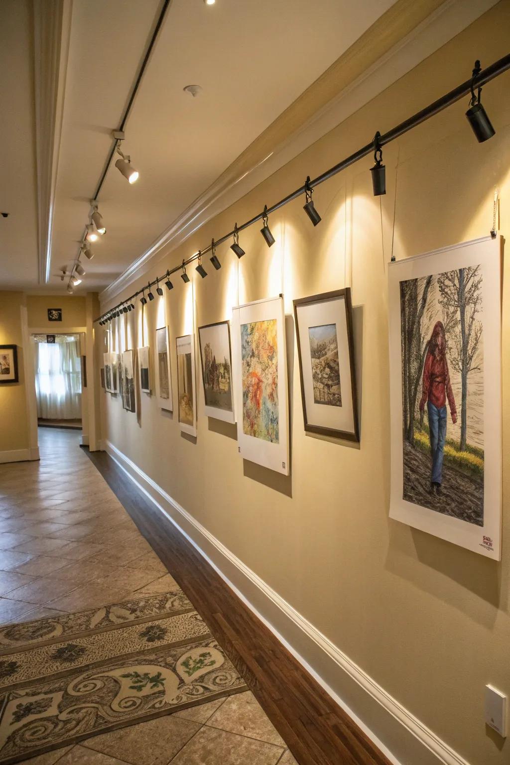 Picture rails allow for versatile art displays.