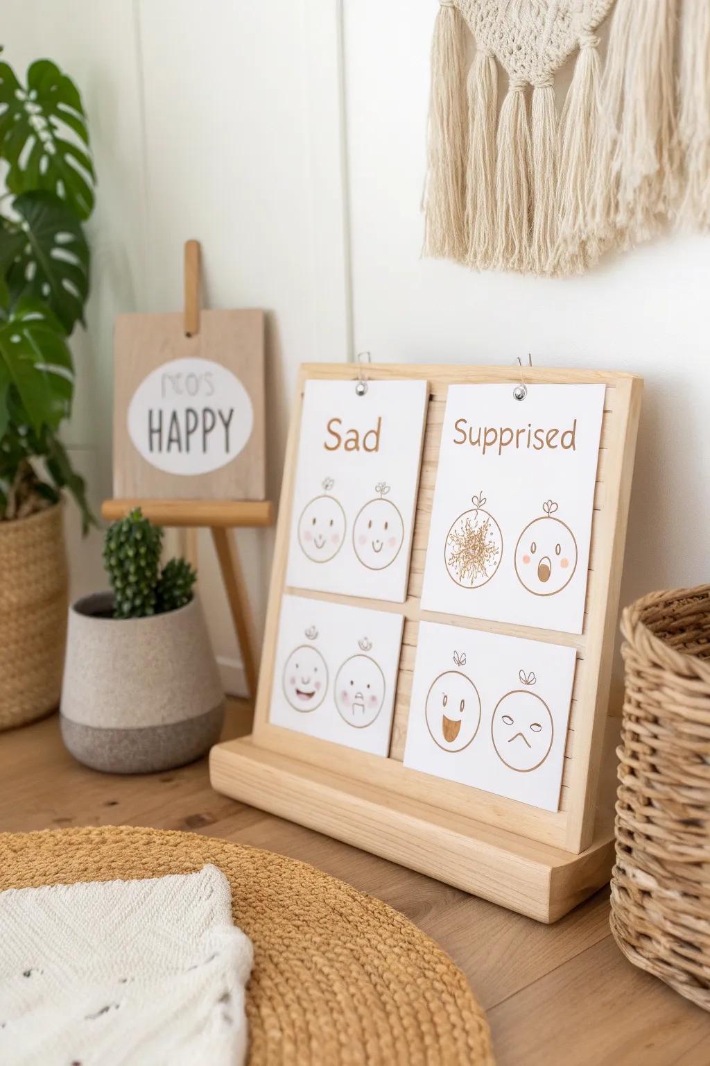 Nurture emotional intelligence with a beautifully crafted Montessori feelings board that speaks to both simplicity and emotion. #MontessoriMagic #EmotionalIntelligence