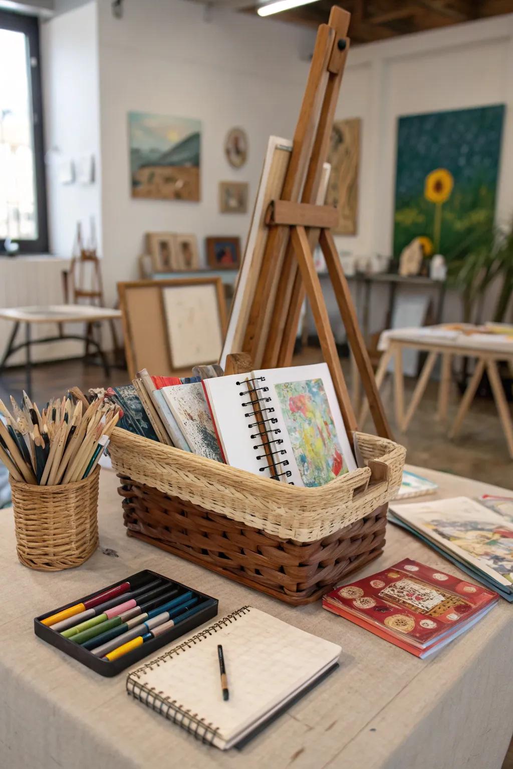 Inspire mom's artistic spirit with a basket of art supplies.