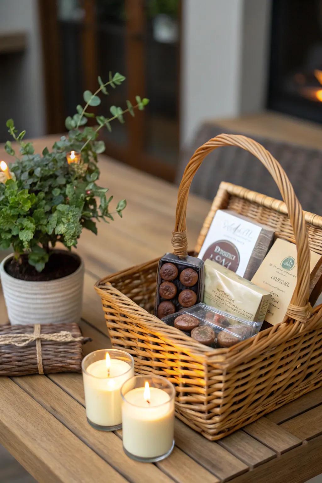 A custom gift basket is a thoughtful way to indulge her with little luxuries.