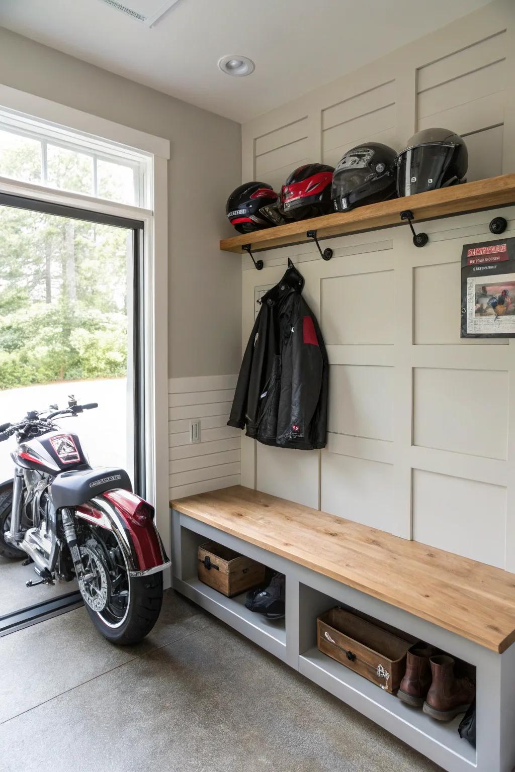 Under-bench storage makes use of every inch of space.