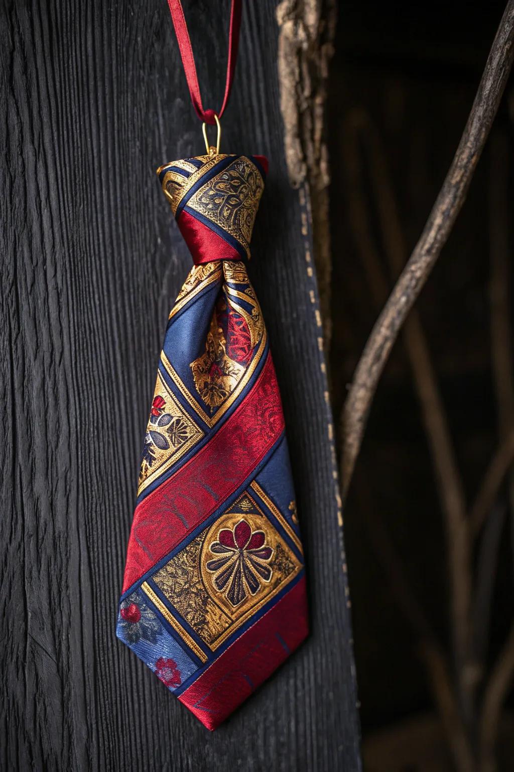 Transform memories into art with this handcrafted necktie ornament—a striking tribute to loved ones.