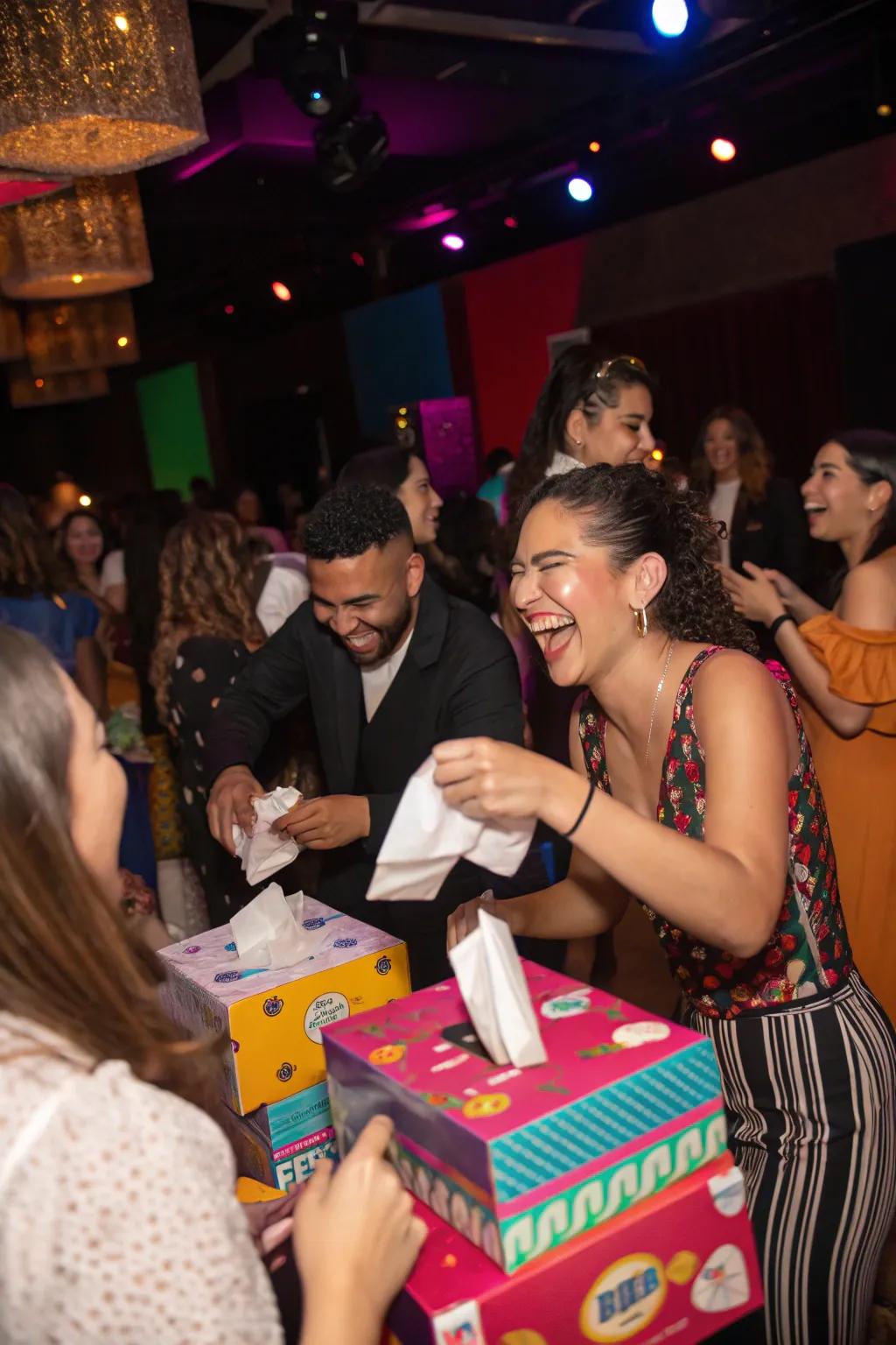 A fast-paced tissue box race that keeps everyone in stitches.