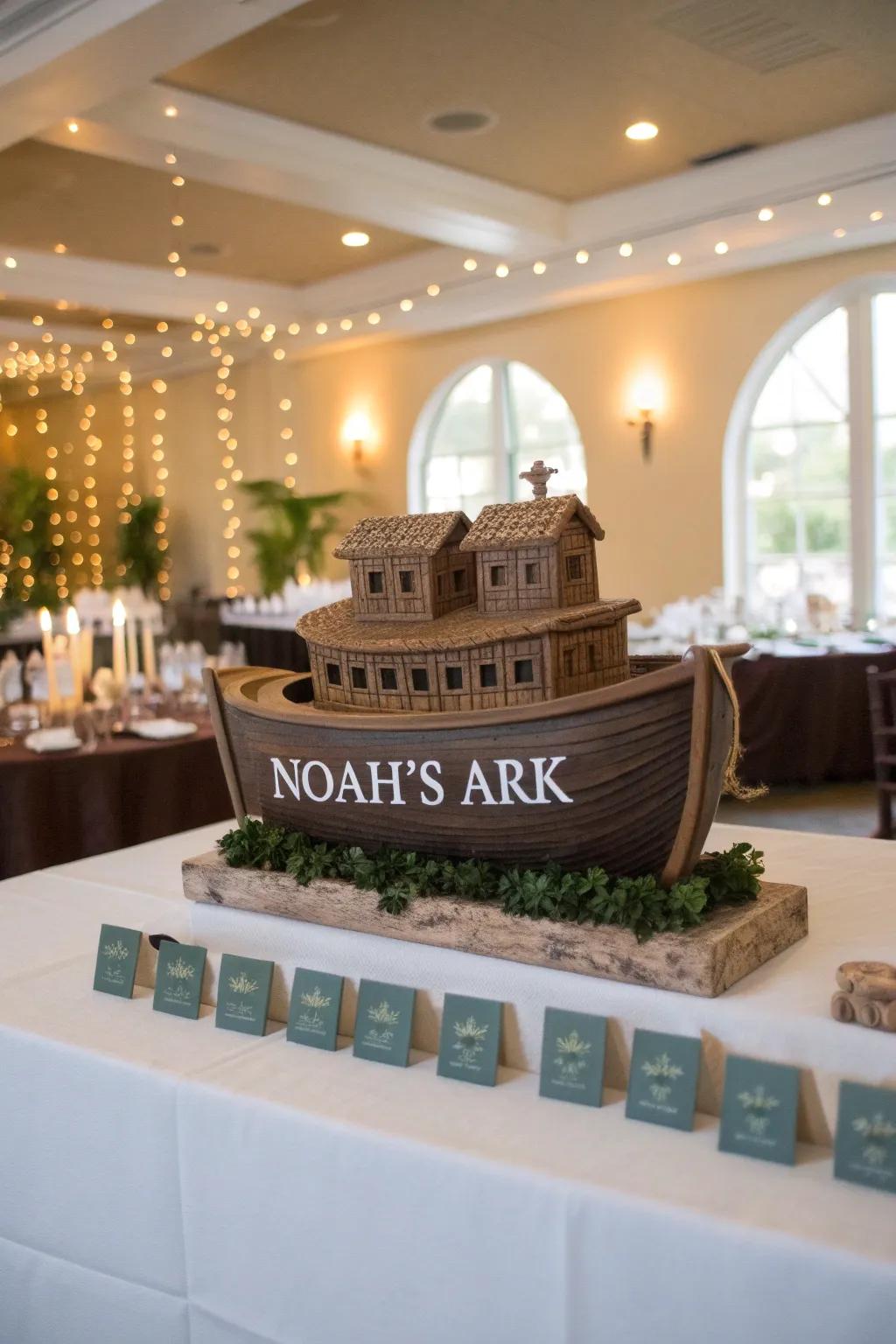 Personalized name plaques add a welcoming touch to the centerpiece.