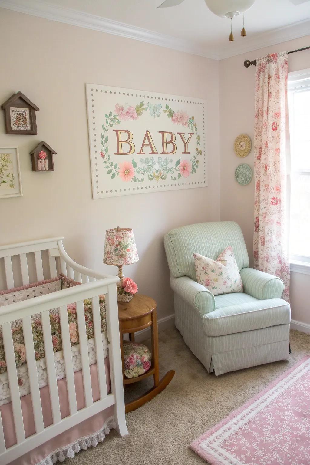 Personalized elements add a unique touch to this nursery corner.