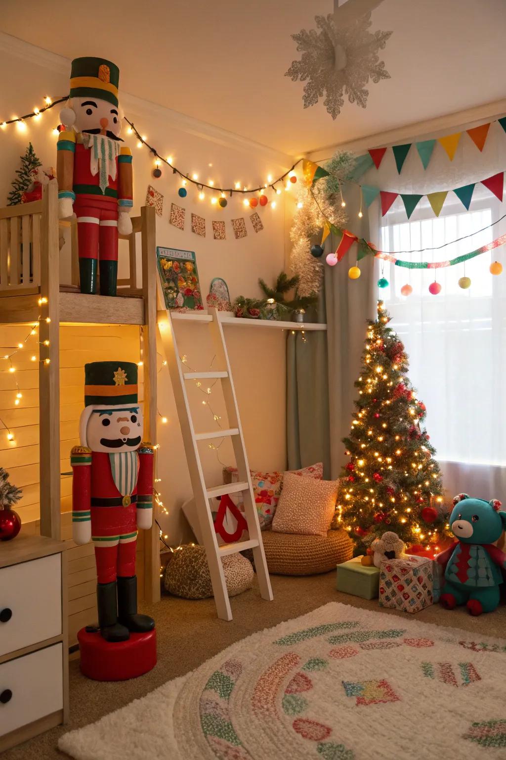 Nutcrackers bring a playful holiday touch to children's rooms.