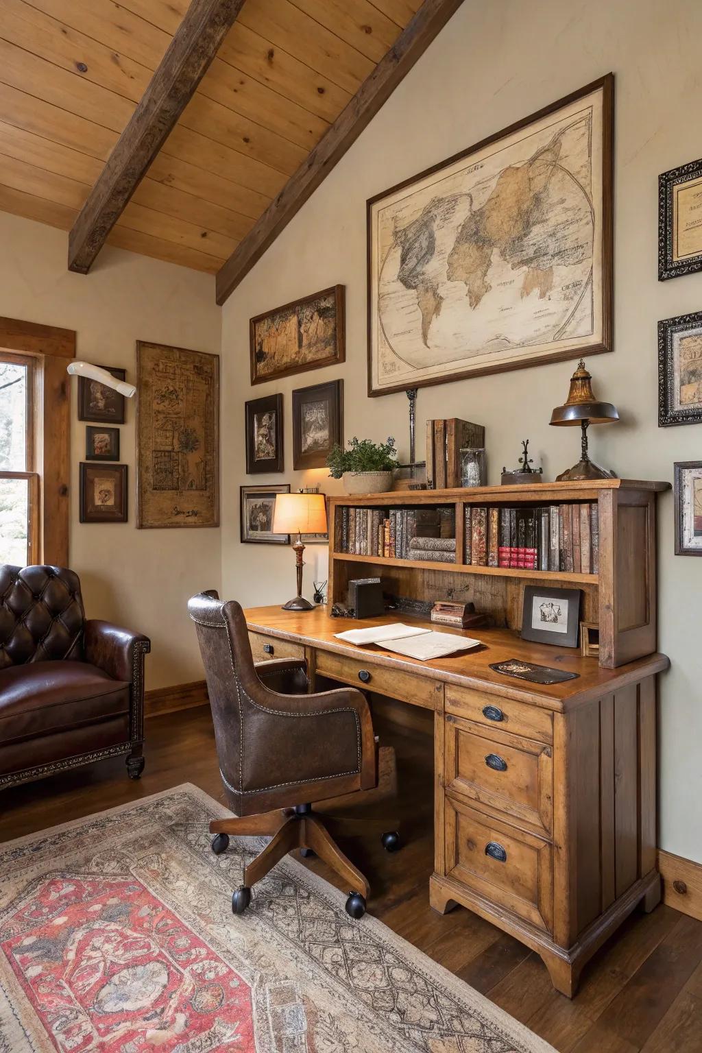 Rustic charm adds warmth and nostalgia to any office.