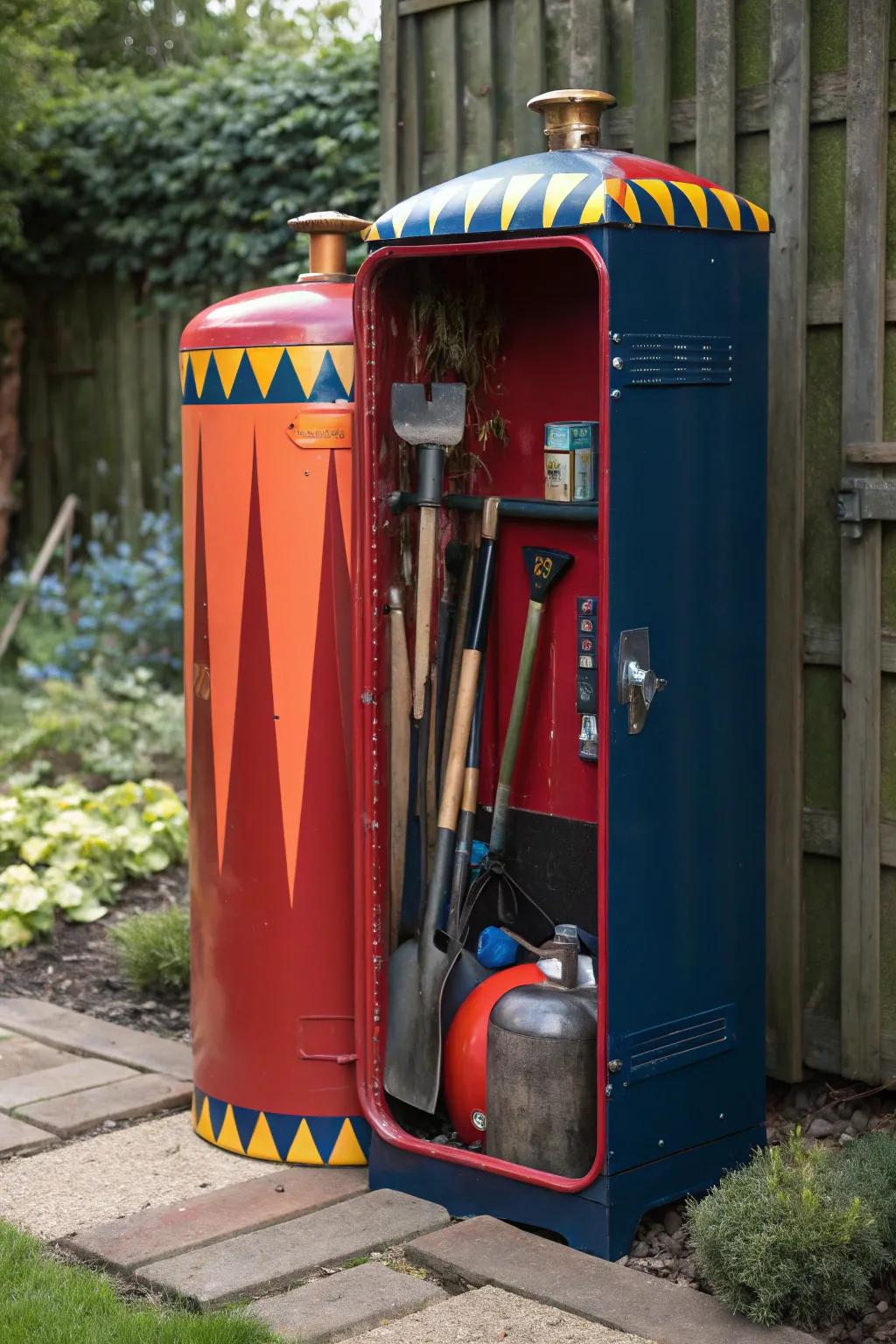 Turn your old air tank into a crafty storage haven for garden tools—where functionality meets artistry.