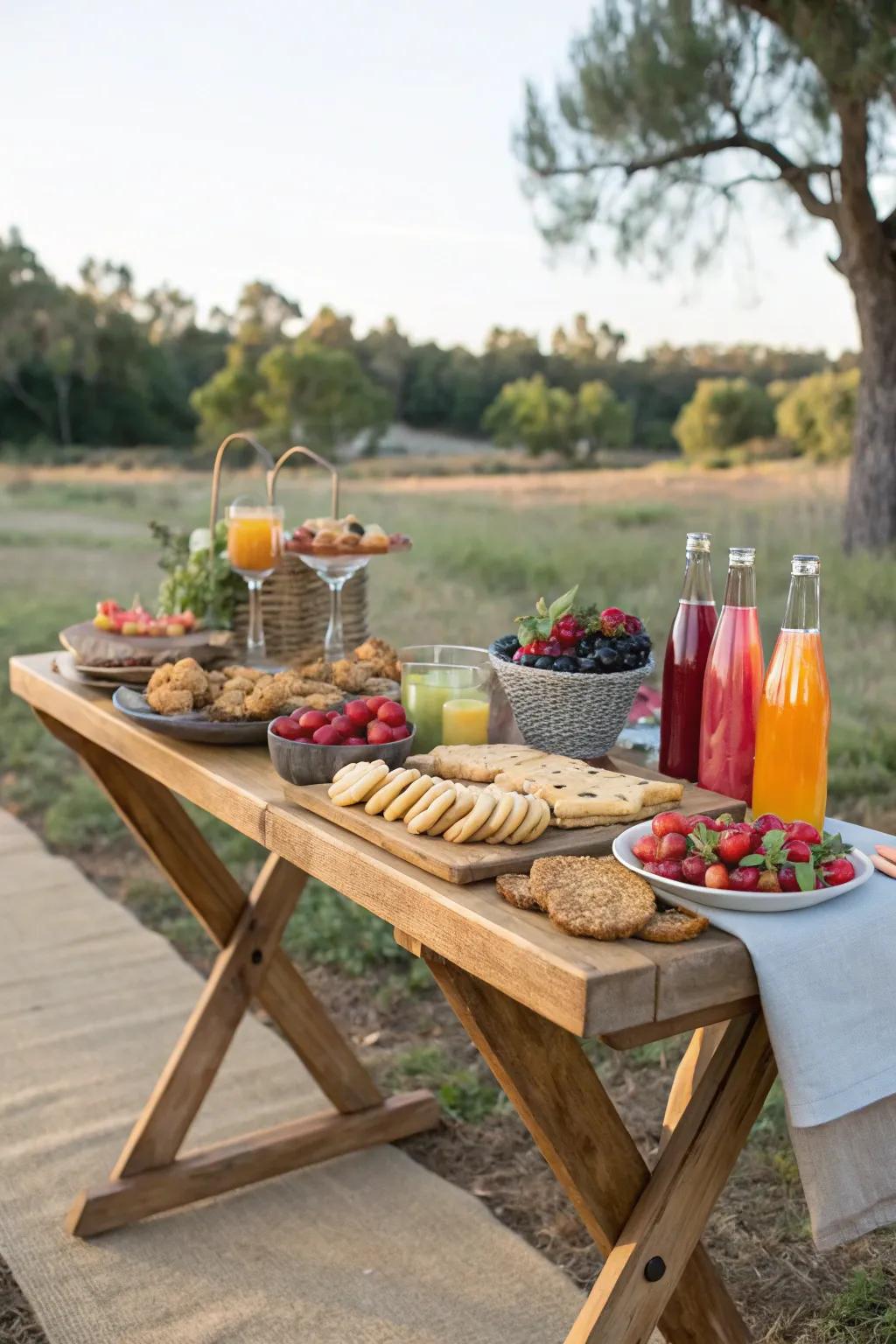 Enhance your outdoor entertaining with a buffet table made from an ironing board.