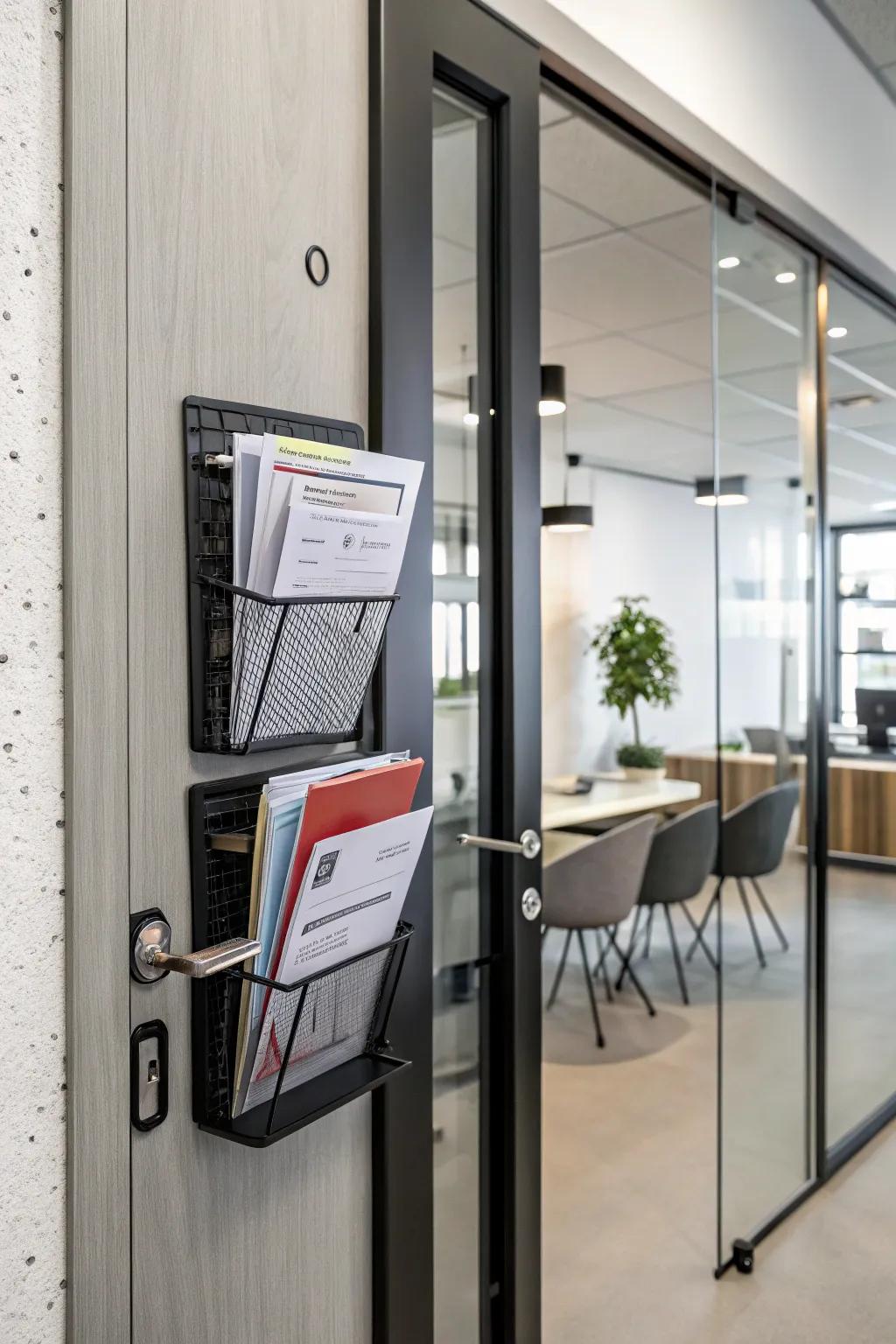 Keep documents organized with an over-the-door file rack.