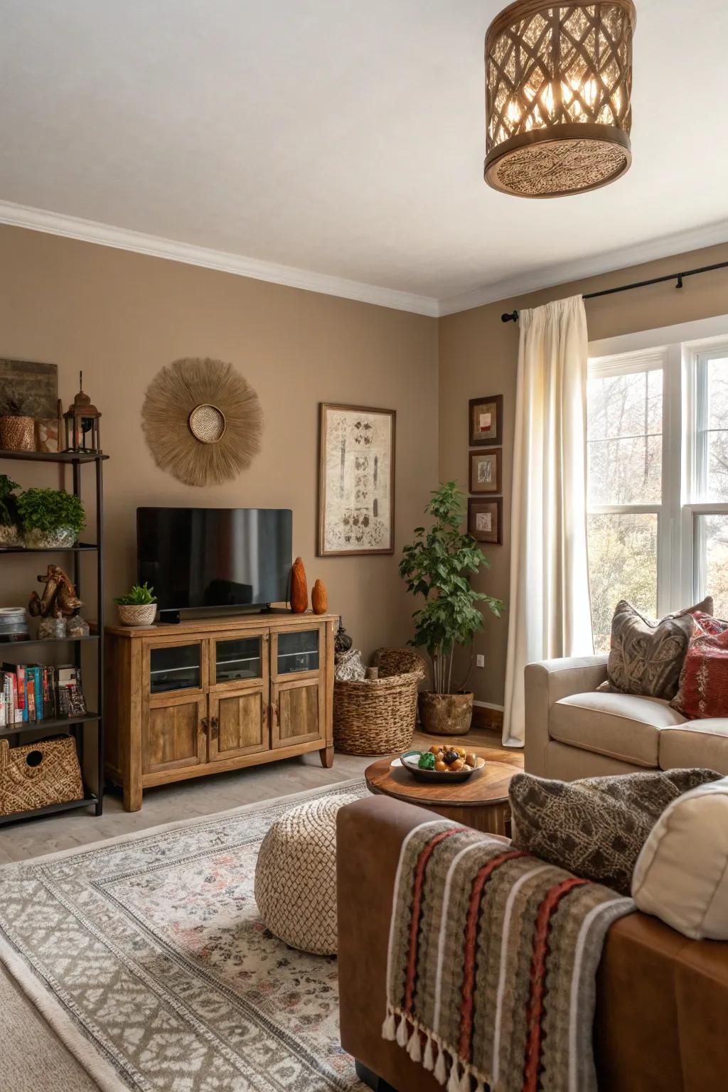 Warm neutrals create a cozy and inviting atmosphere in this living room.